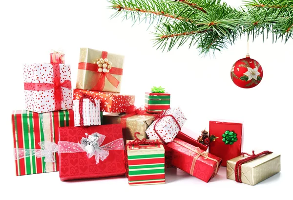 Gift pile under a Christmas tree — Stock Photo, Image