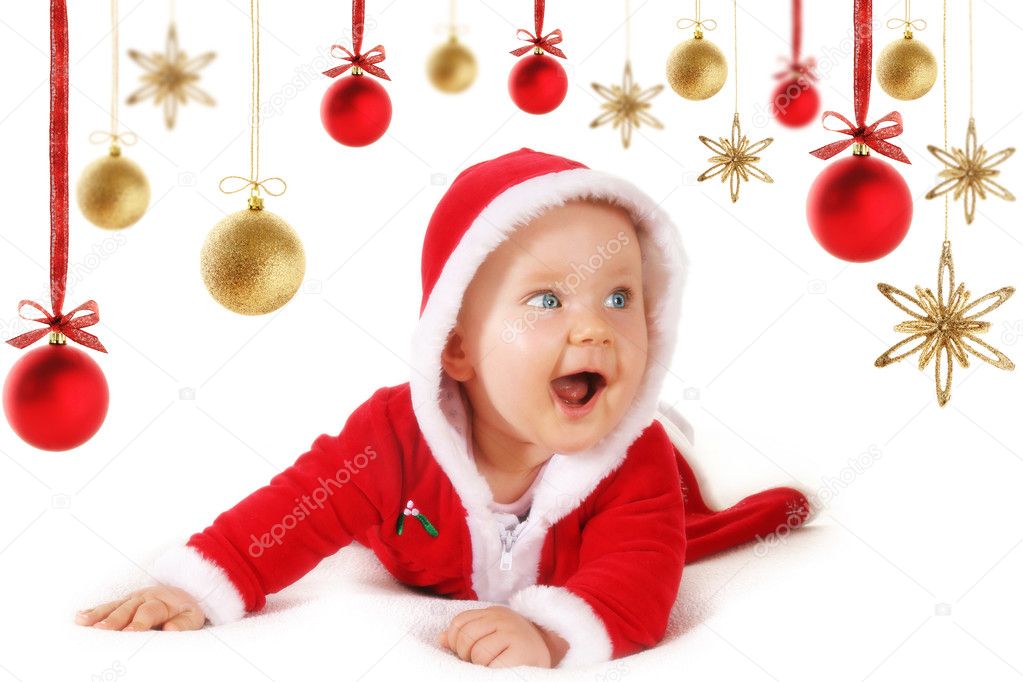 Happy Christmas baby with baubles