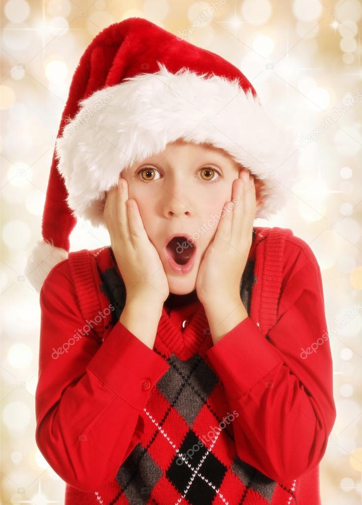 Surprised Christmas boy