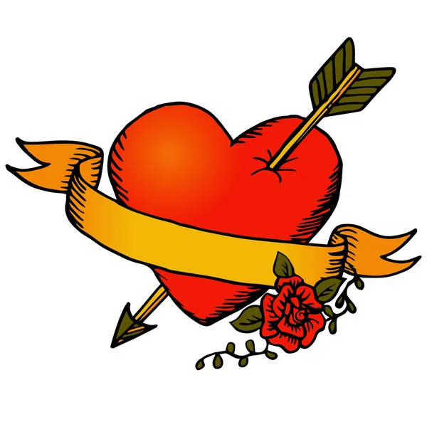 Klasik tattoo vektörel kalp ve şerit