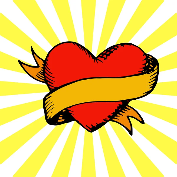 eski stil dövme kalp şerit ile