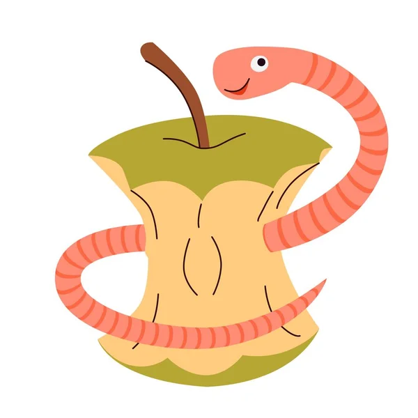 Vermicomposter icono gusano comer desperdicio de alimentos manzana Ilustración de stock