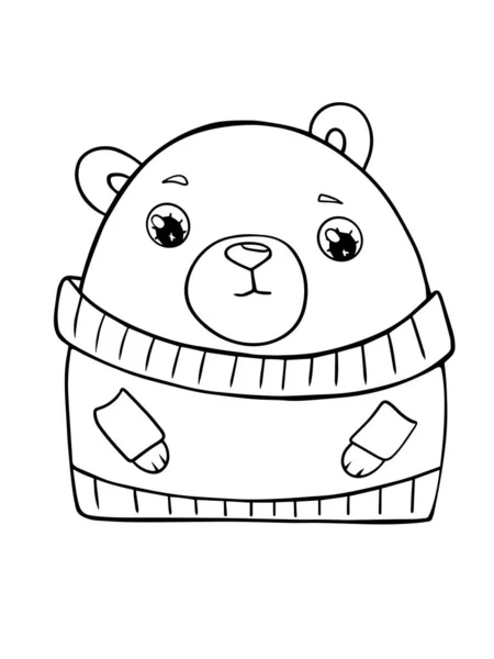 Ourson Contour Blanc Nouvel Hiver Coloriage Ligne Course Pour Enfants — Image vectorielle