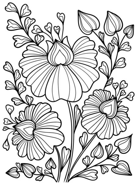 Lindo Flores Gráficos Contorno Para Colorear Para Niños Adultos Plantas — Vector de stock