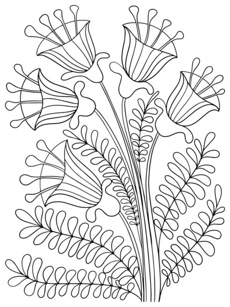 Plantes Colorier Fleurs Cloches Fantastique Graphisme Étonnant Contour Pour Enfants — Image vectorielle