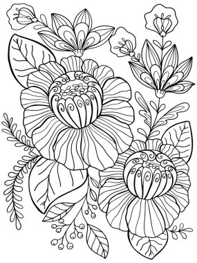 Beyaz arkaplandaki bitkileri boyayan fantezi çiçekleri karalama çizimi çizen siyah beyaz çizim çizim çizimi çizimi çocuklar ve yetişkinler için çizim çizim çizimi çizimi