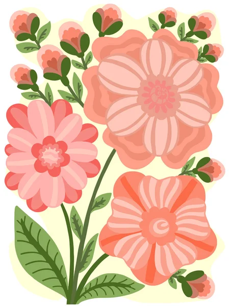 花束中的花朵色彩艳丽的矢量插图手绘植物茎叶贺卡春天或夏天设计五彩缤纷的集合 — 图库矢量图片