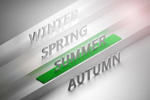 Abstract Composition Season Words Winter Spring Summer Autumn White Stairs — Stock Photo, Image