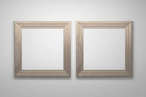 白色背景上的两个大正方形空白木框 3D说明 — 图库照片