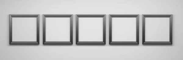 白い背景に5つの黒い正方形のフレームを持つ広いバナー 3Dイラスト — ストック写真