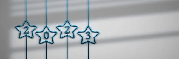 Estandarte Largo Com Grandes Estrelas Azuis Festivas Número 2023 Ano — Fotografia de Stock
