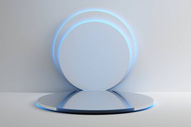 Geometrik kompozisyon beyaz renkli ürün sunumu için beyaz ayna kaidesi ile. 3d hazırlayıcı.