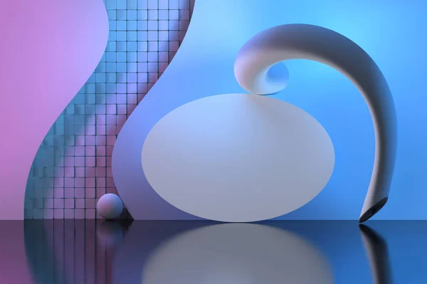 Ürün Için Soyut Geometrik Şekilli Kompozisyon Ayna Yansıtıcı Yüzeyinde Pembe — Stok fotoğraf