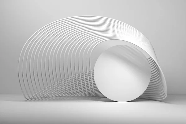 Mockup, ürün sunumu ve eğri çizgi şekli için beyaz podyumlu şablon. 3d hazırlayıcı.