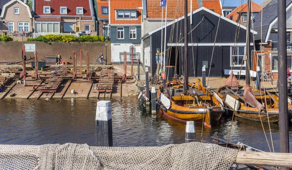 Fiskenät Och Gamla Träfartyg Varvet Urk Nederländerna — Stockfoto