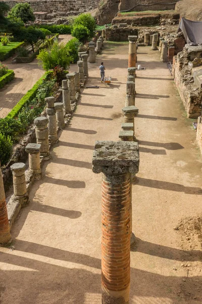 Απομεινάρια Των Πυλώνων Στο Ρωμαϊκό Θέατρο Της Μέριδα Ισπανία — Φωτογραφία Αρχείου