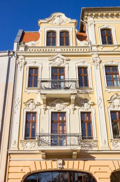 Balkon Zabytkowym Domu Centrum Magdeburga Niemcy — Zdjęcie stockowe