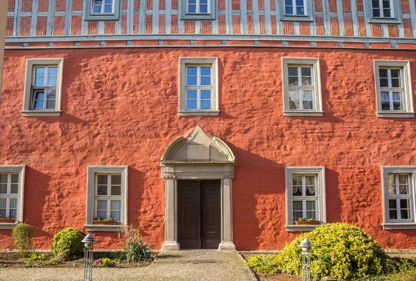 Červená Fasáda Historického Domu Aschersleben Německo — Stock fotografie