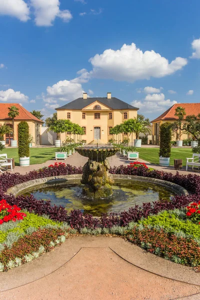 Colorful garden and fountain at the Belvedere castle in Weimar, Germany