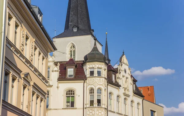 Kyrktorn Och Historiska Hus Weimar Tyskland — Stockfoto