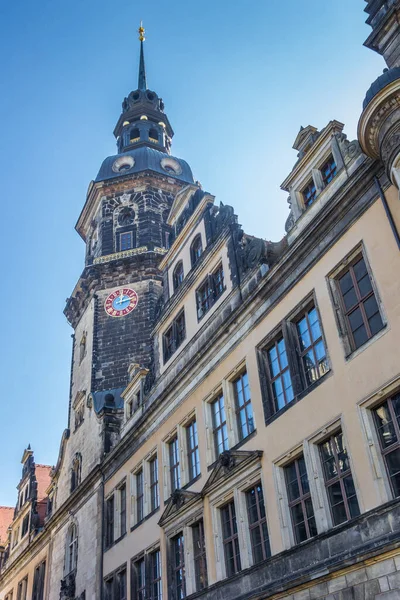 Tarihsel Hausmannsturm Kulesi Almanya Nın Dresden Kentindeki Eski Evler — Stok fotoğraf