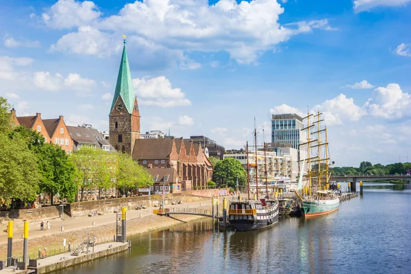 Historic Sailing Ships Church Tower Weser River Bremen Germany — ストック写真