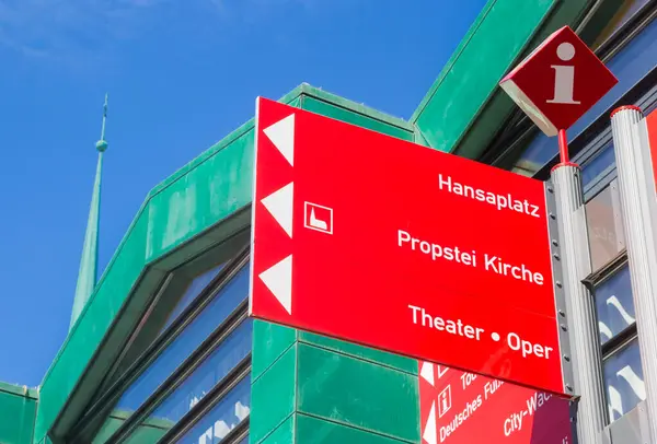 Red Tourist Sign Market Square Dortmund Germany — Foto de Stock