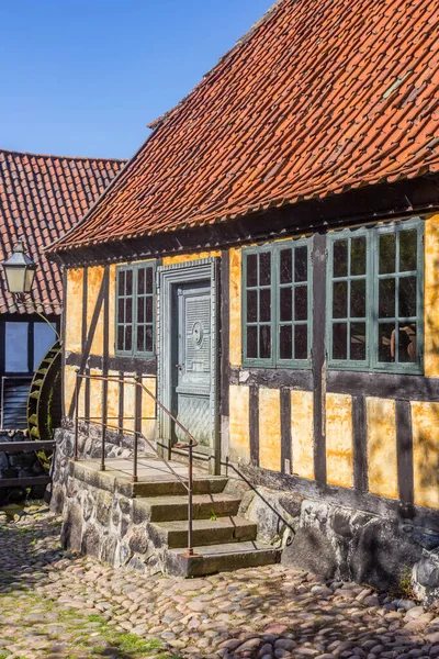 Cobblestoned Street Historic Half Timbered House Aarhus Denmark — Foto de Stock