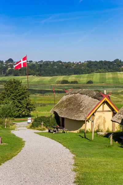 Danish Flag Old Viking Village Fyrkat Hobro Denmark — Stock Photo, Image