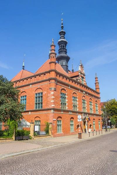 Cobblestoned Street Front Old Town Hall Building Gdansk Poland — Fotografia de Stock