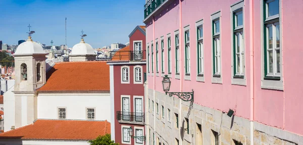 Colorful Houses White Church Lisbon Portugal — 图库照片