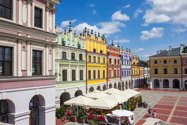 Marktplatz Mit Historischen Häusern Bunten Zamosc Polen — Stockfoto