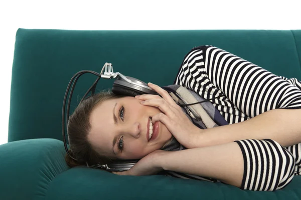 Woman listening to music — Stock Photo, Image