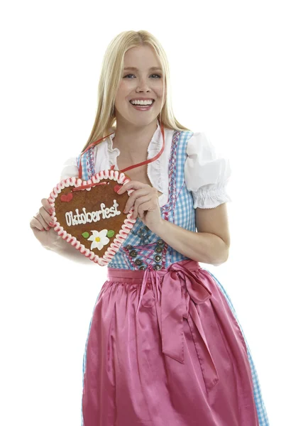 Frau mit deutschem Lebkuchenherz — Stockfoto
