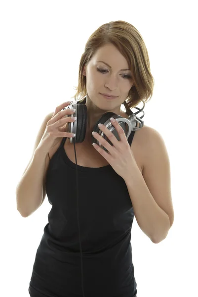 Femme avec écouteurs — Photo