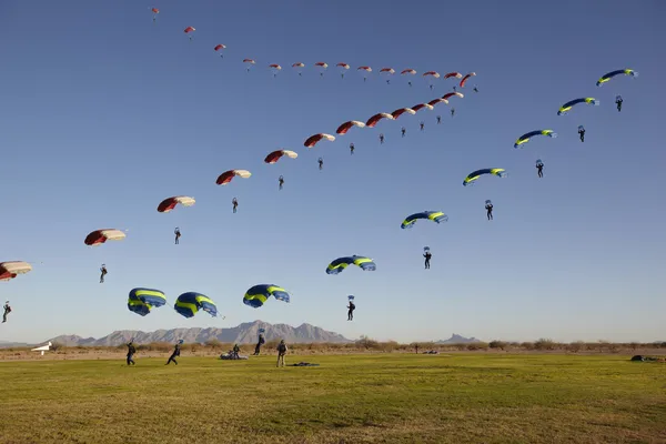 iniş için yaklaşan skydivers derlenmesi