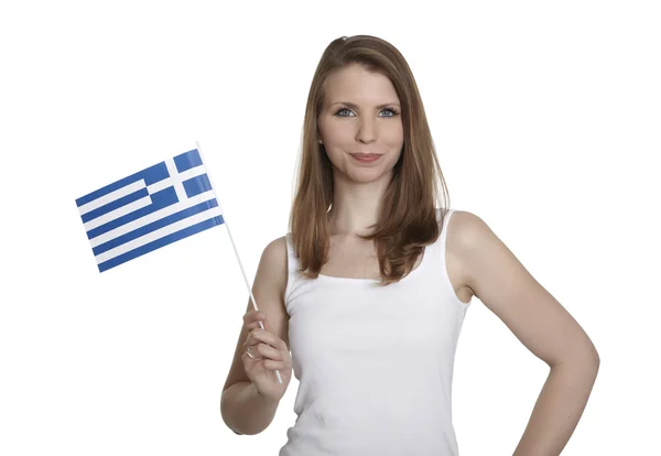 Yunanistan bayrağı olan kadın — Stok fotoğraf
