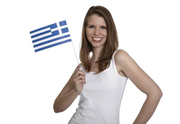 Femme avec drapeau grec — Photo