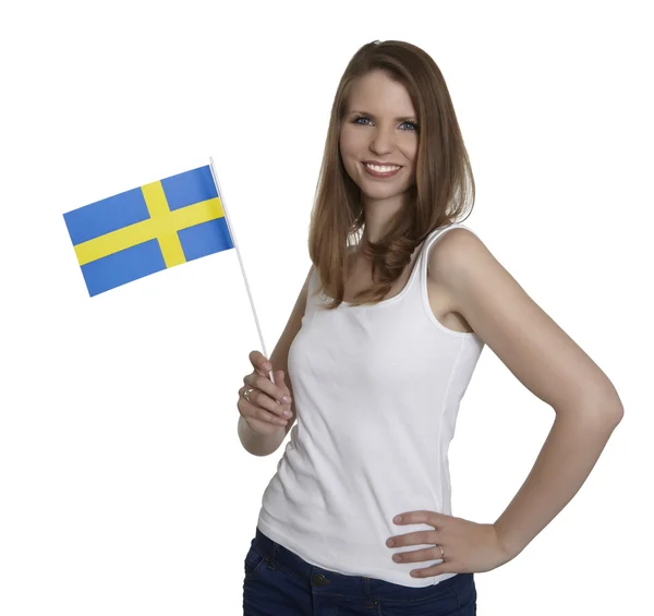 Mujer con bandera de Suecia — Foto de Stock