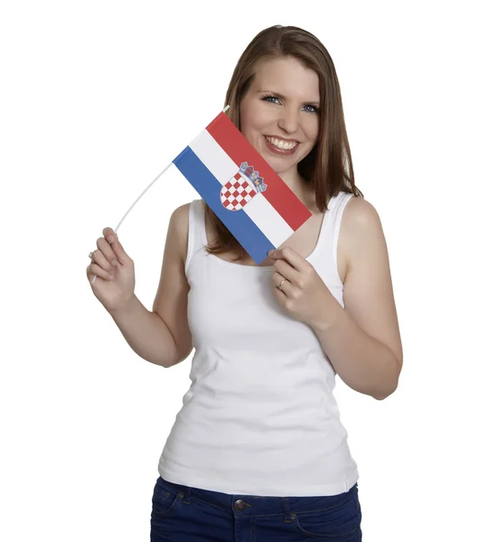Женщина с флагом Хорватии — стоковое фото