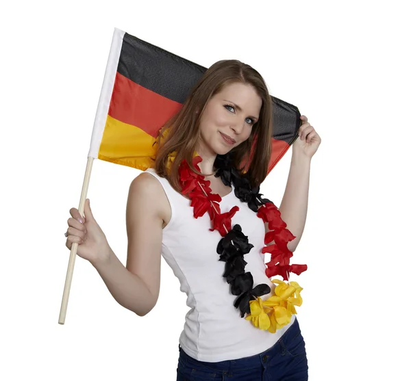 Frau mit deutscher Fahne — Stockfoto