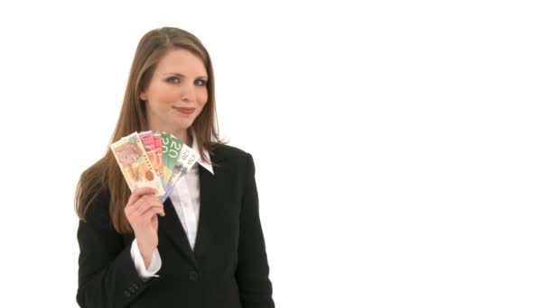 Woman with a lot of money in her hand — Stock Video