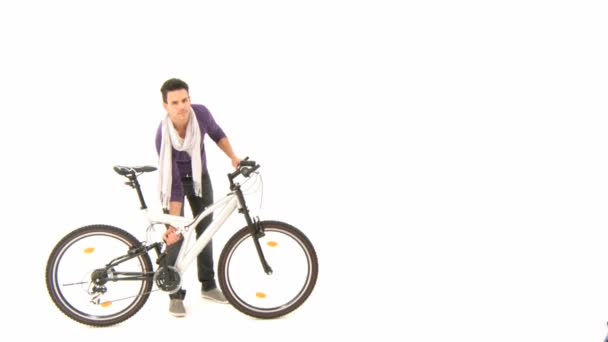 Man with bicycle — Stock Video