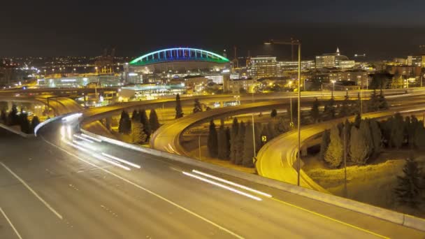 Seattle günbatımı eyaletler arası trafik — Stok video