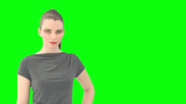 Woman with greenscreen and alpha matte — Stock Video