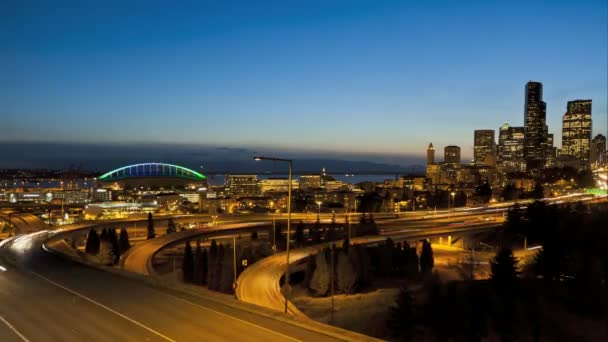 Seattle Sunset Interstate Traffic — Stock Video