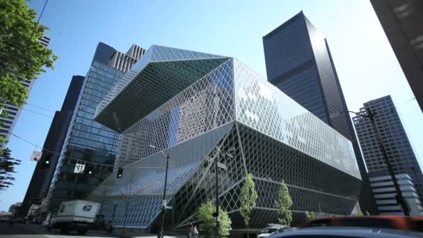 Biblioteca Pública Seattle Timelapse — Vídeo de stock