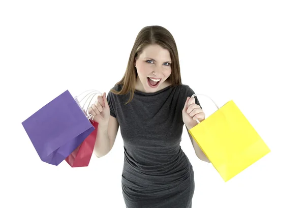 Eccitato donna dello shopping — Foto Stock