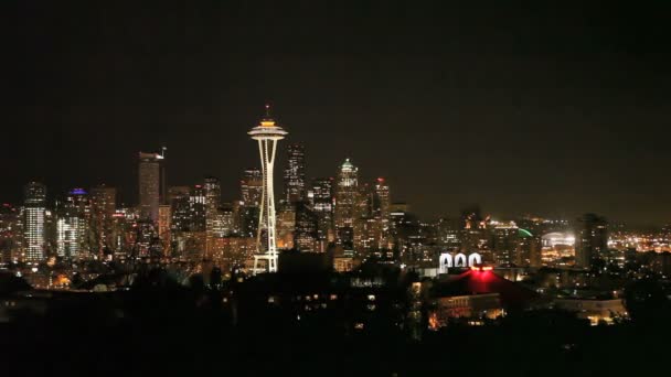 Seattle Skyline Night — Stock Video