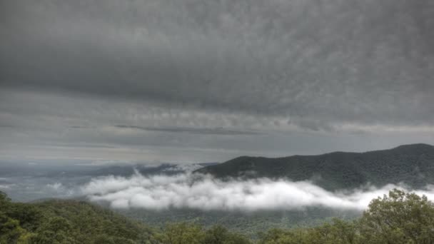 Blue ridge parkway vallei in wolken — Stockvideo